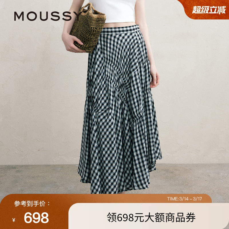 MOUSSY 夏季文艺感不规则格纹半身裙女028ISA30-30
