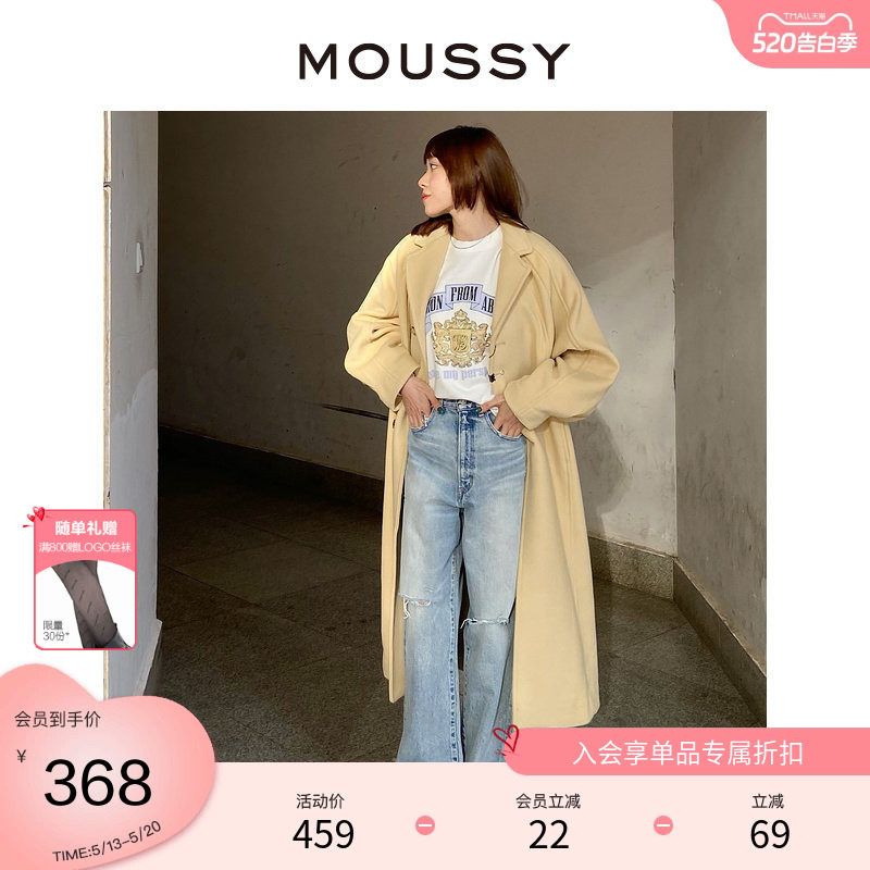 MOUSSY 春季简约风廓形长款格纹毛呢大衣女C28GA230-