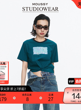 moussy x STUDIOWEAR 夏季褶皱条纹短袖T恤028HS490-1211