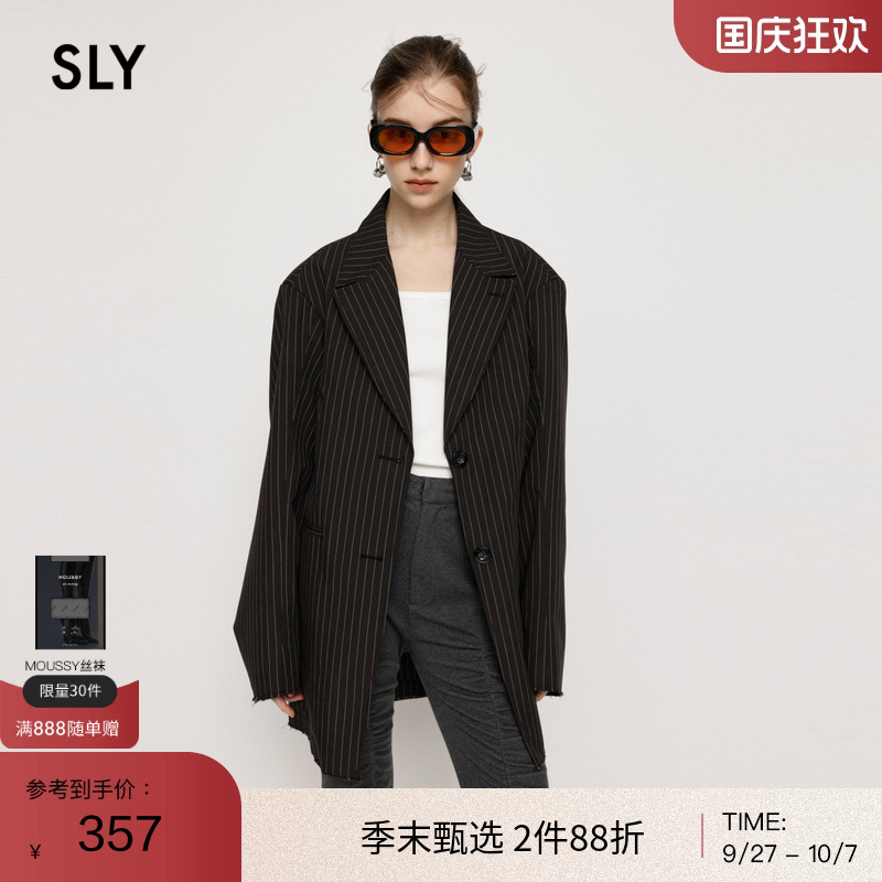 sly条纹两粒扣下摆毛边西装