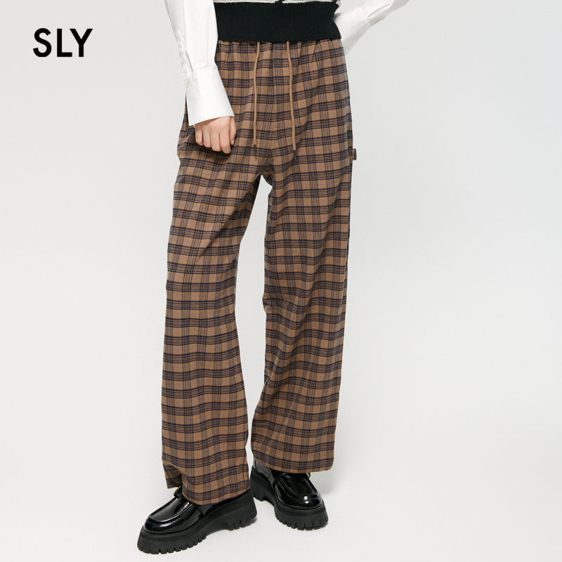 sly日系慵懒风经典格纹休闲裤