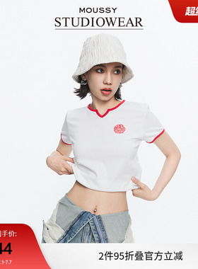 MOUSSY 夏季非正式学院风基础撞色刺绣T恤028HS490-1191