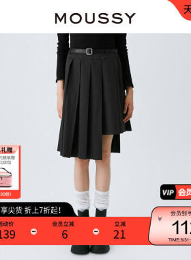 MOUSSY 春季非正式学院风不对称下摆半身裙028GAZ30-6020