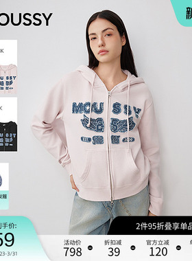 moussy 春季休闲风字母连帽抽绳拉链卫衣女028IAA90-1027