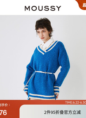 moussy 早春新年氛围感撞色V领针织连衣裙028HS470-0251