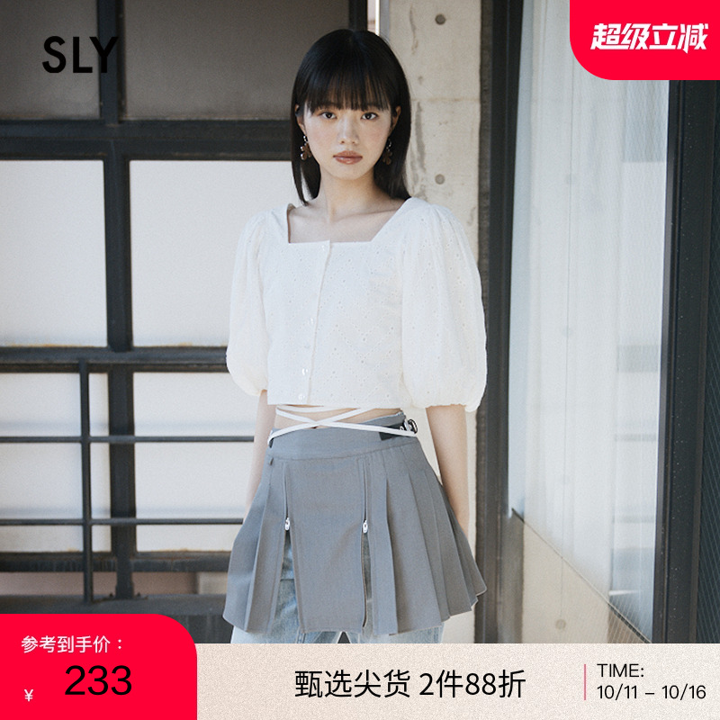 SLY法式优雅甜美泡泡袖系带衬衫