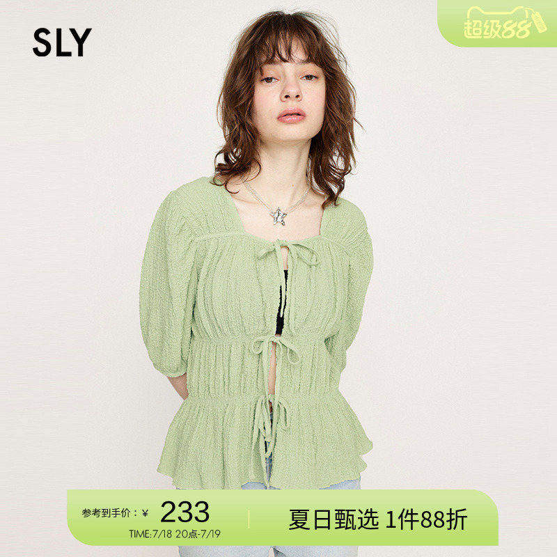 sly日系正反两穿系带泡泡袖衬衫