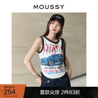 moussy美式甜酷机车图案无袖背心