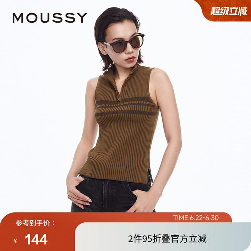 moussy 夏季韩系休闲高领双色条纹针织背心010HA770-0161