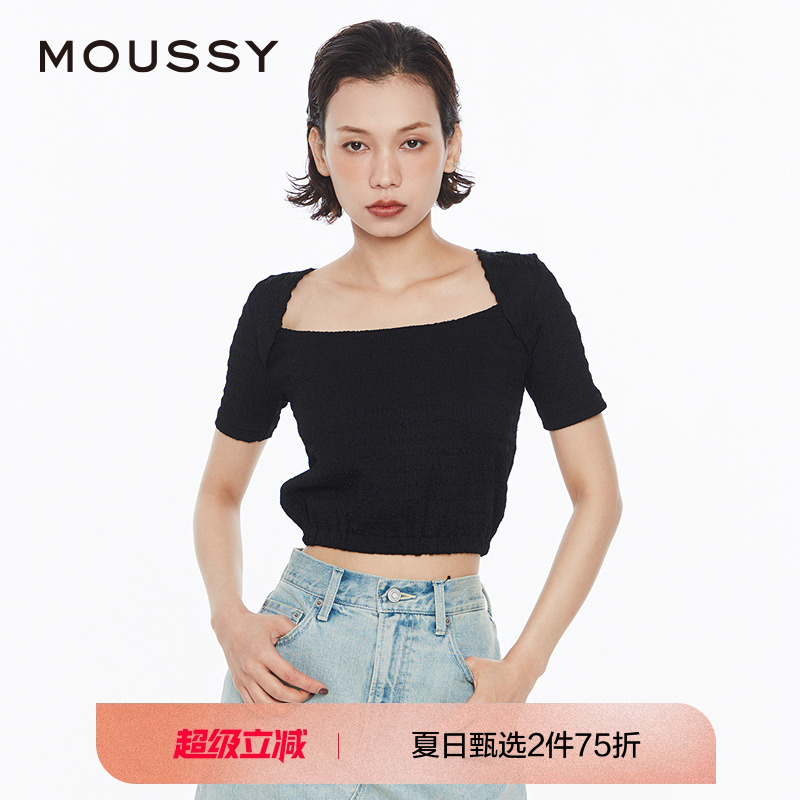 MOUSSY甜美淑女风方领短袖上衣