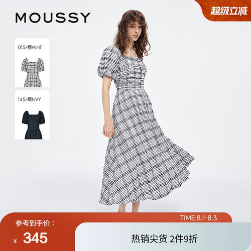 moussy 2025夏季新品法式田园风格纹泡泡袖连衣裙女028ISZ33-0771