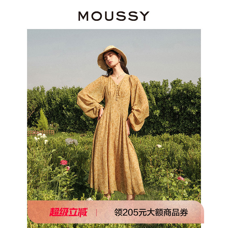 moussy 2023夏季新款南法度假风碎花气质浪漫连衣裙028