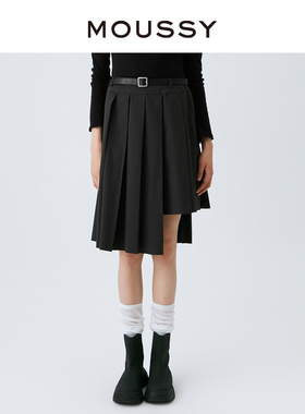 MOUSSY 冬季非正式学院风不对称下摆半身裙028GAZ30-6020