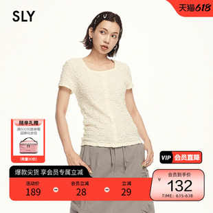 SLY 春季优雅通勤肌理感方领多色短袖衬衫039HSN80-0411