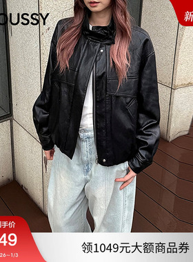 moussy 2025秋季新品潮酷时尚简约拉链皮衣外套女028IAC30-1069