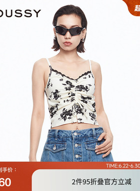 MOUSSY 春季复古港风辣妹玫瑰抽绳蕾丝吊带028HSZ90-1761