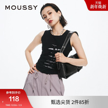 MOUSSY 2024夏季新品Y2K千禧辣妹破洞印花无袖背心028HSZ90-1671