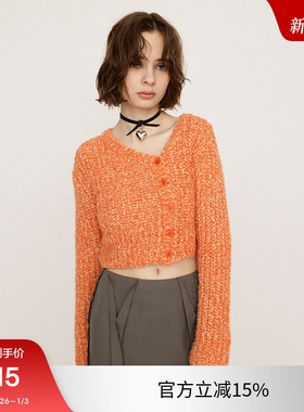 SLY 2025春季新品淑女风V领斜门襟短款针织开衫上衣030ISY70-0451