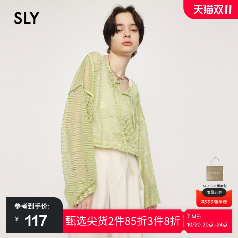 sly半开领薄款罩衫网状镂空上衣