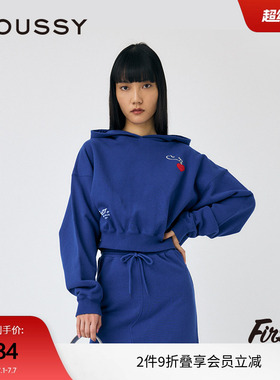 MOUSSY 春季联名款休闲风短款刺绣连帽卫衣028ISQ90-1131