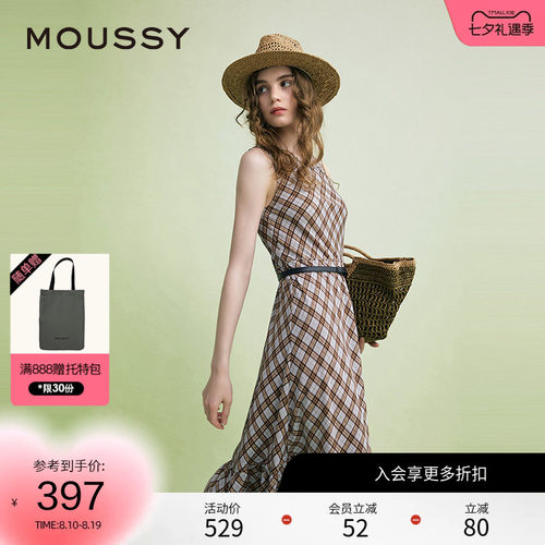 MOUSSY 夏季复古港风菱格纹无袖连衣裙女028ISA33-3961