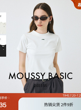 moussy 夏季小高领简约两色短款短袖T恤女010IS480-6731