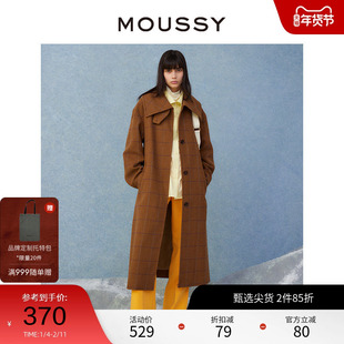 【明星同款】MOUSSY  美拉德复古格纹长款毛呢大衣010FAW30-6720
