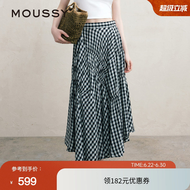 MOUSSY 夏季文艺感不规则格纹半身裙女028ISA30-3021