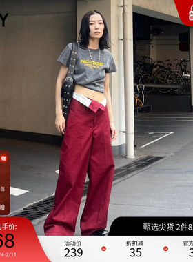 SLY 冬季新品不对称腰部折叠美式风直筒休闲裤030GAR31-0810