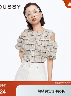 MOUSSY 春季日系文艺复古风挖肩格纹衬衫女028HSZ30-1631