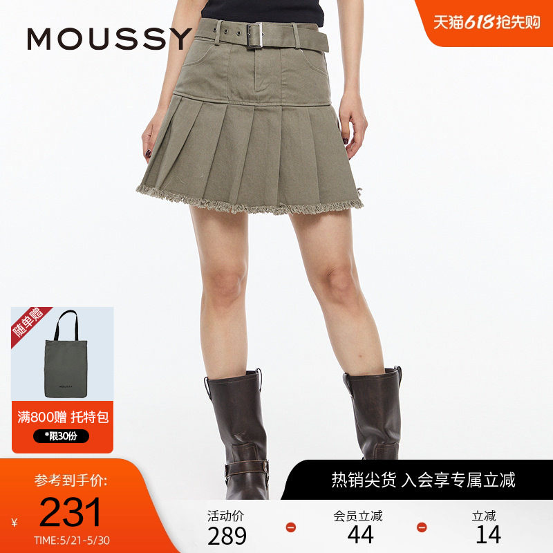 MOUSSY 夏季叛逆摇滚风水洗做旧腰带百褶裙028HSZ30-