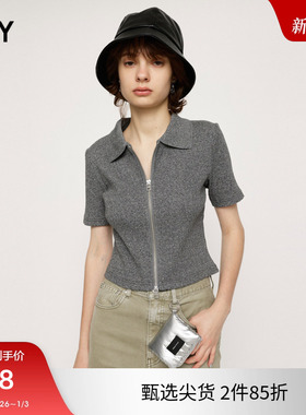 SLY 夏季新品多色简约通勤风拉链修身针织上衣030GAZ80-3450