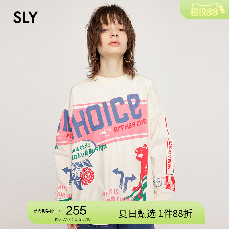 SLY怀旧复古趣味印花图案宽松T恤