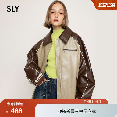 SLY复古美式校园风皮质夹克外套