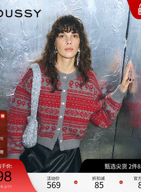 moussy 2024冬季新品费尔岛vintage港风针织开衫女010HAL70-5181