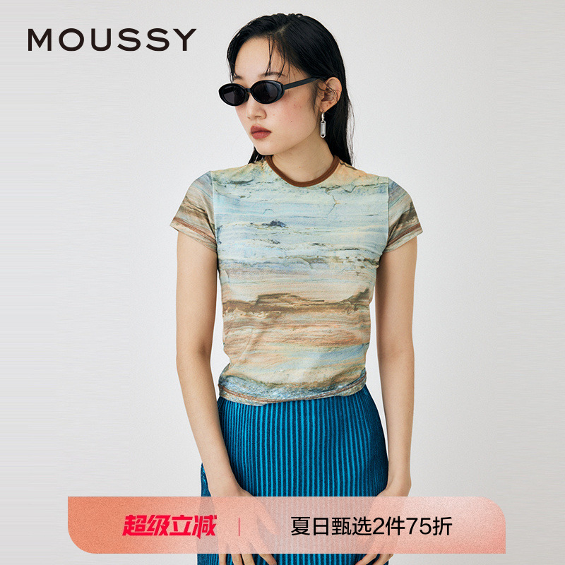 MOUSSY 春季浪漫艺术风渐变扎染短袖T恤女010HSL90-