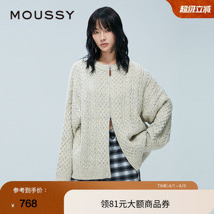 moussy 绞花OVERSIZE拉链针织开衫 外套028IAZ70 1029 春季