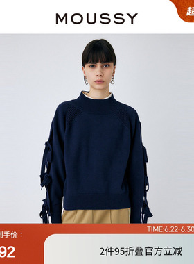 MOUSSY 夏季日系淑女风蝴蝶结圆领针织衫女010GSS70-0060