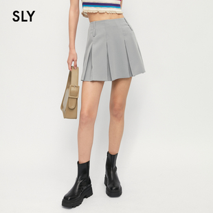 袢高腰A字百褶半身裙女038GSU31 学院风双裤 5900 新品 SLY秋季