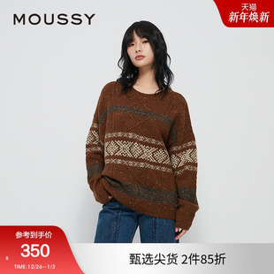 毛衣028HAZ70 moussy 北欧费尔岛提花宽松针织衫 新品 3031 冬季