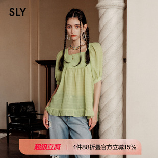 030GSZ30 SLY 衬衫 春夏新品 2790 甜美可爱方领背后系带泡泡袖