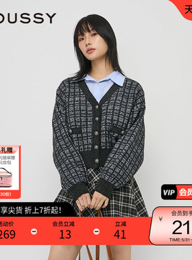 moussy 春季甜美小香风格纹慵懒感针织开衫028HSZ70-0231