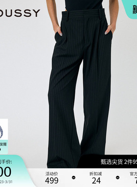 MOUSSY 春季高腰捏褶条纹垂感西装裤休闲裤010IS631-4121