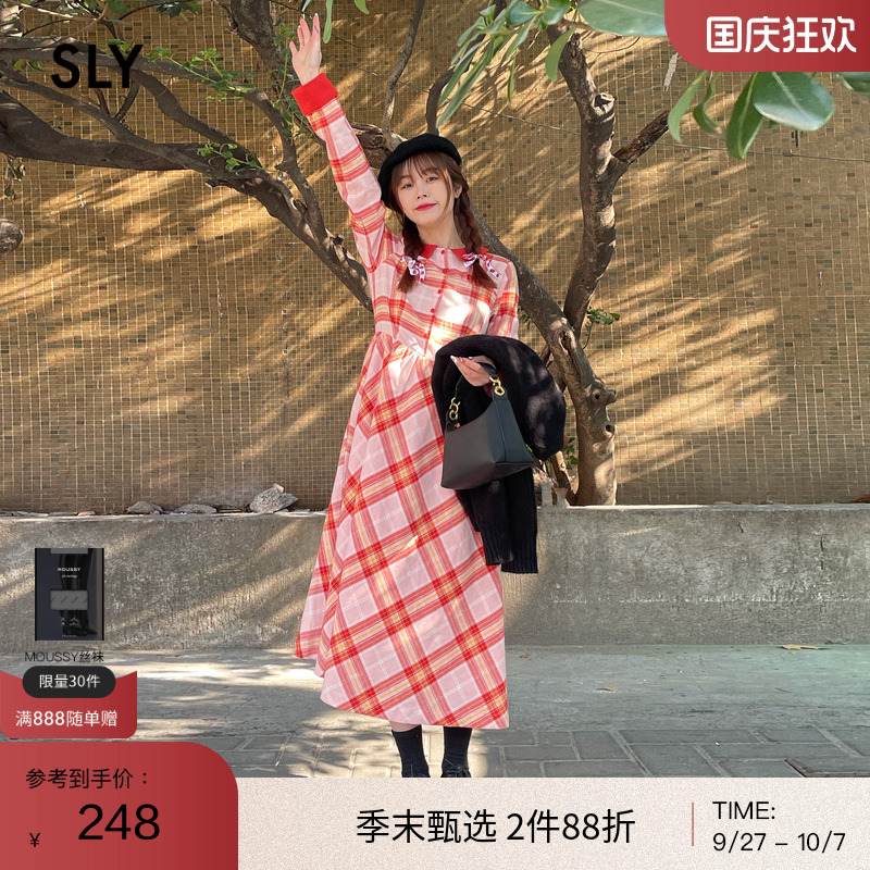 sly优雅复古风格纹衬衫连衣裙