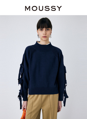 MOUSSY 夏季日系淑女风蝴蝶结圆领针织衫女010GSS70-0060