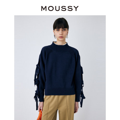 moussy日系淑女风蝴蝶结针织衫