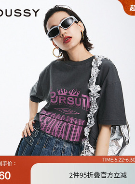 MOUSSY 夏季美式复古辣妹风千禧短款T恤女028HSZ90-1661