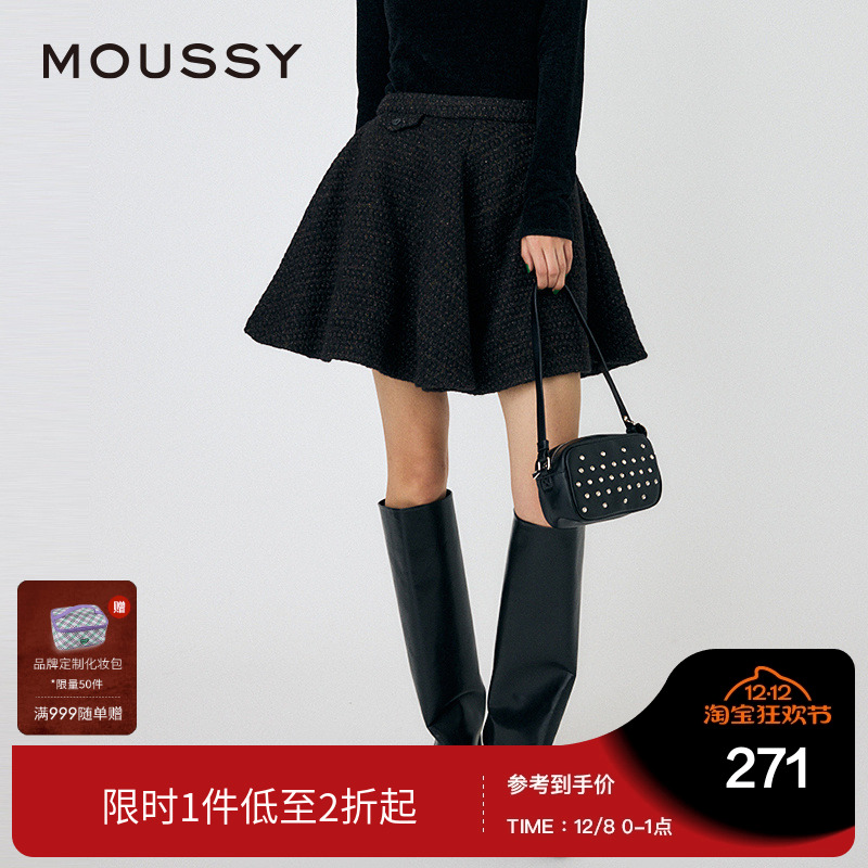 MOUSSY 冬季新品小香风法式优雅花苞裙半身裙女010HAK31-5811