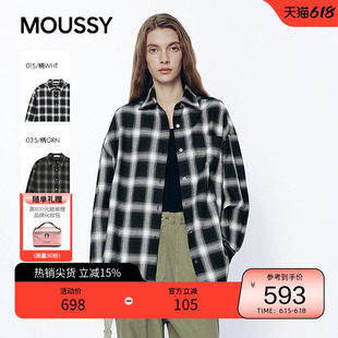 MOUSSY 2026早春新品韩系复古风格子宽松衬衫外套女028JSA30-1023