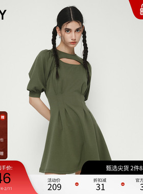 SLY 春季新品Y2K甜美泡泡袖镂空收腰连衣裙女030GSI83-2070